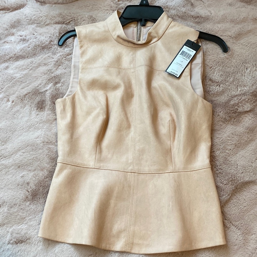 BCBGMAXAZRIA bare pink faux leather sleeveless top